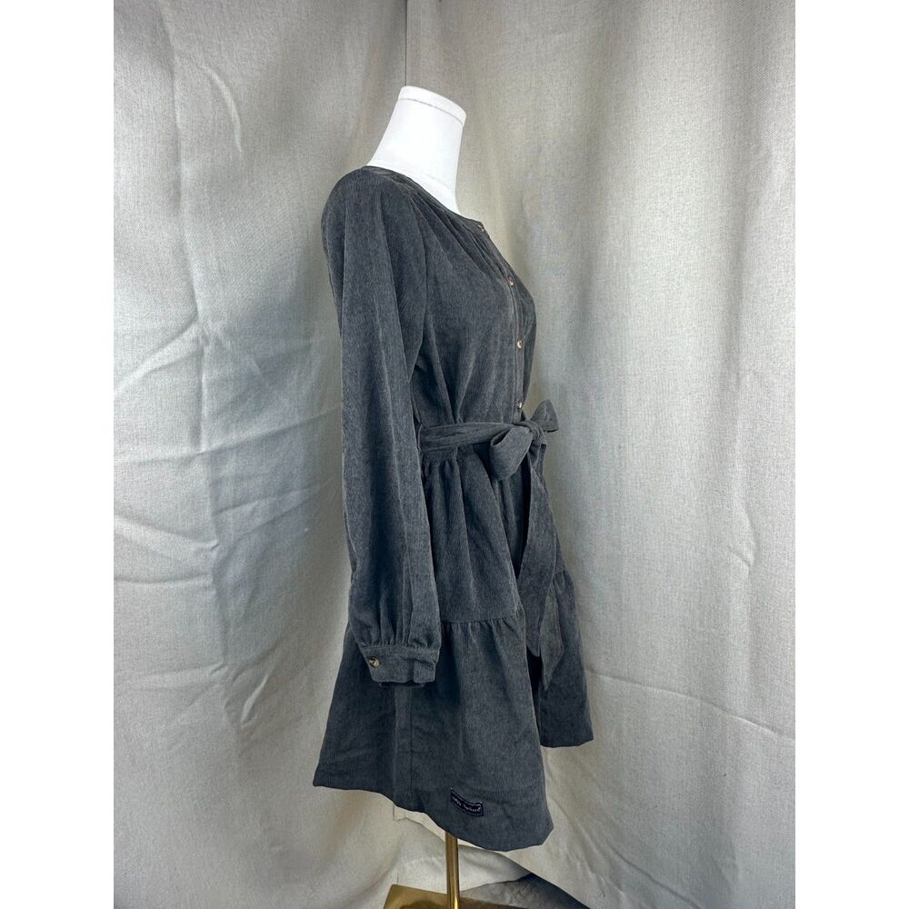 Simply Southern Gray Corduroy Belted Tiered Dress S - Picture 4 of 6